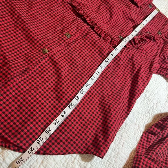 Frontier Classics Red Gingham Ruffle Bib Blouse – Size L Western Victorian Style - Picture 10 of 10